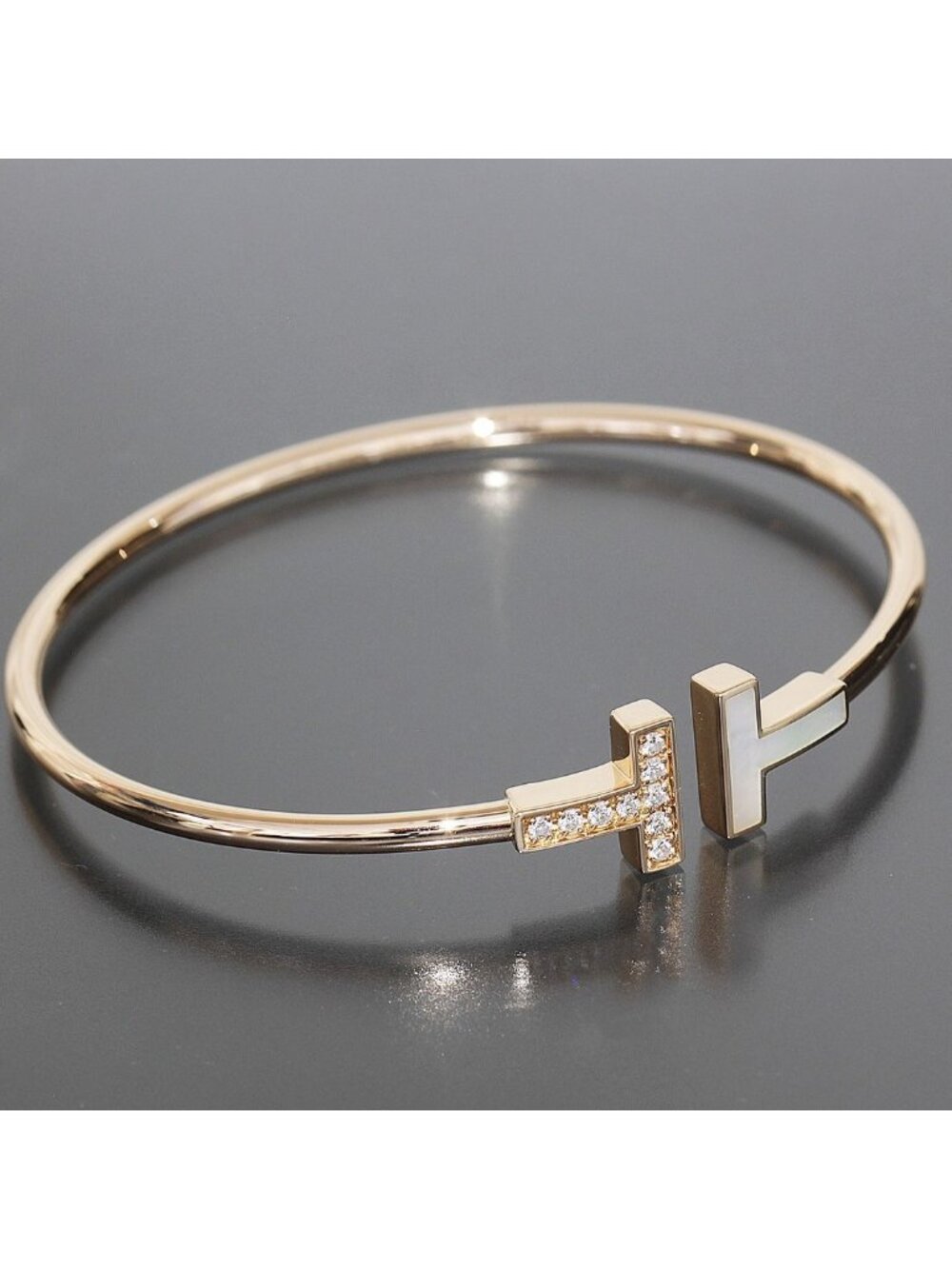 Tiffany & Co T Wire Shell Diamond Bangle Small Bracelet